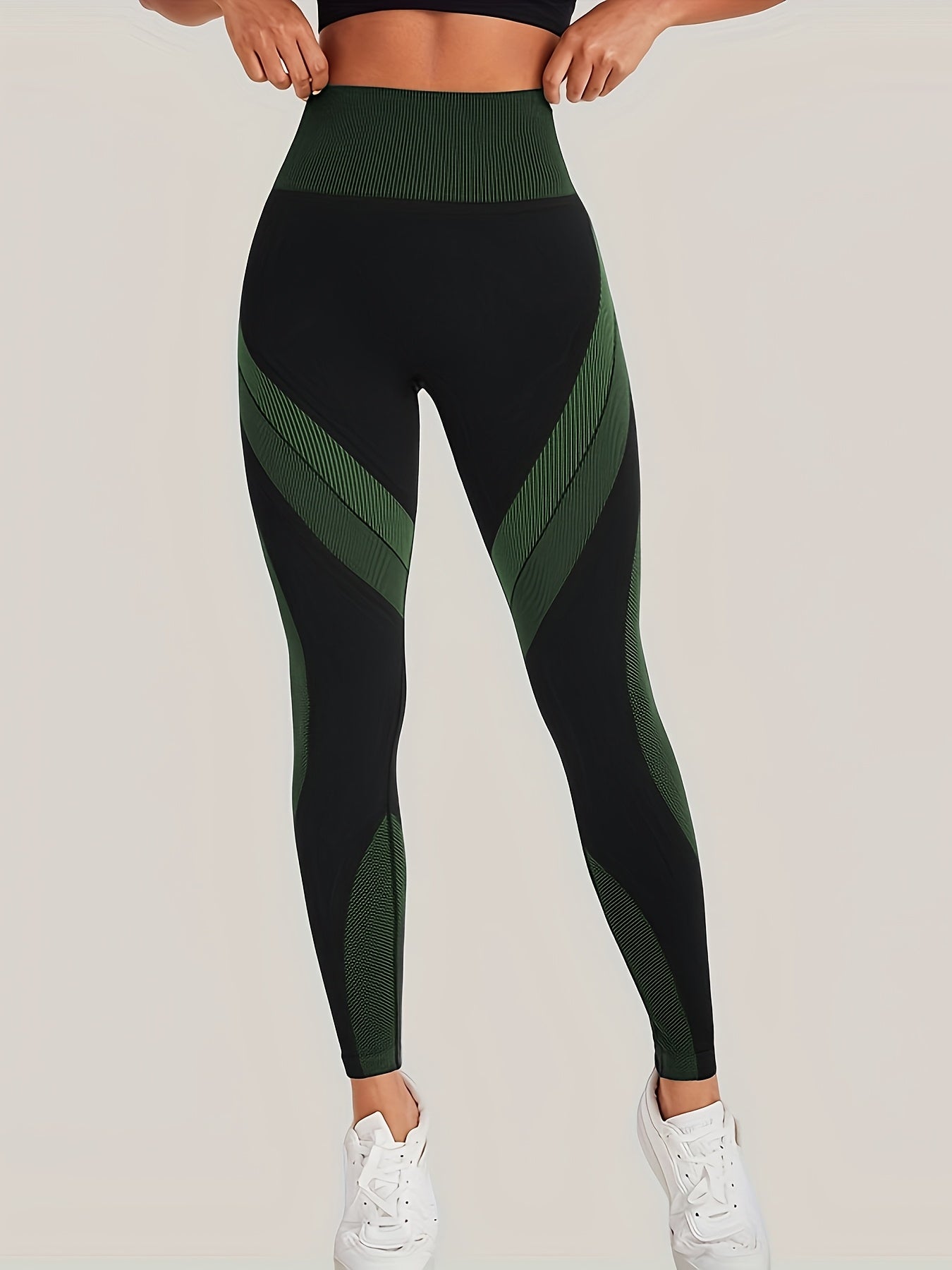 High Waist Seamless Yoga Pants with Color Stripes