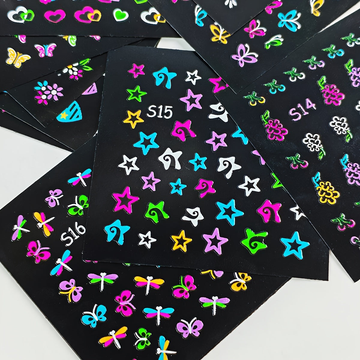 24 Sheets 3D Glow in The Dark Neon Nail Stickers Glittery Glossy Self-Adhesive Nail Art Stickers Butterfly Love Heart Flower Nail Art Decoration for Women Girl DIY Nail Art Deco
