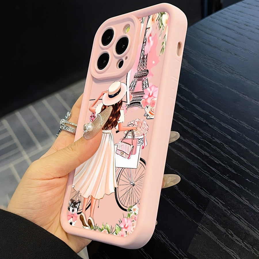 5pcs Set: 1 High Bamboo Pink Girl Anti-Drop Phone Case + 1 Charger Protective Cover + 2 Data Cable Protectors + 1 Data Cable Strap, Suitable for iPhone 16/16pro/16promax/16plus/11/11pro/11promax/12/12pro/12promax/13/13pro/13p