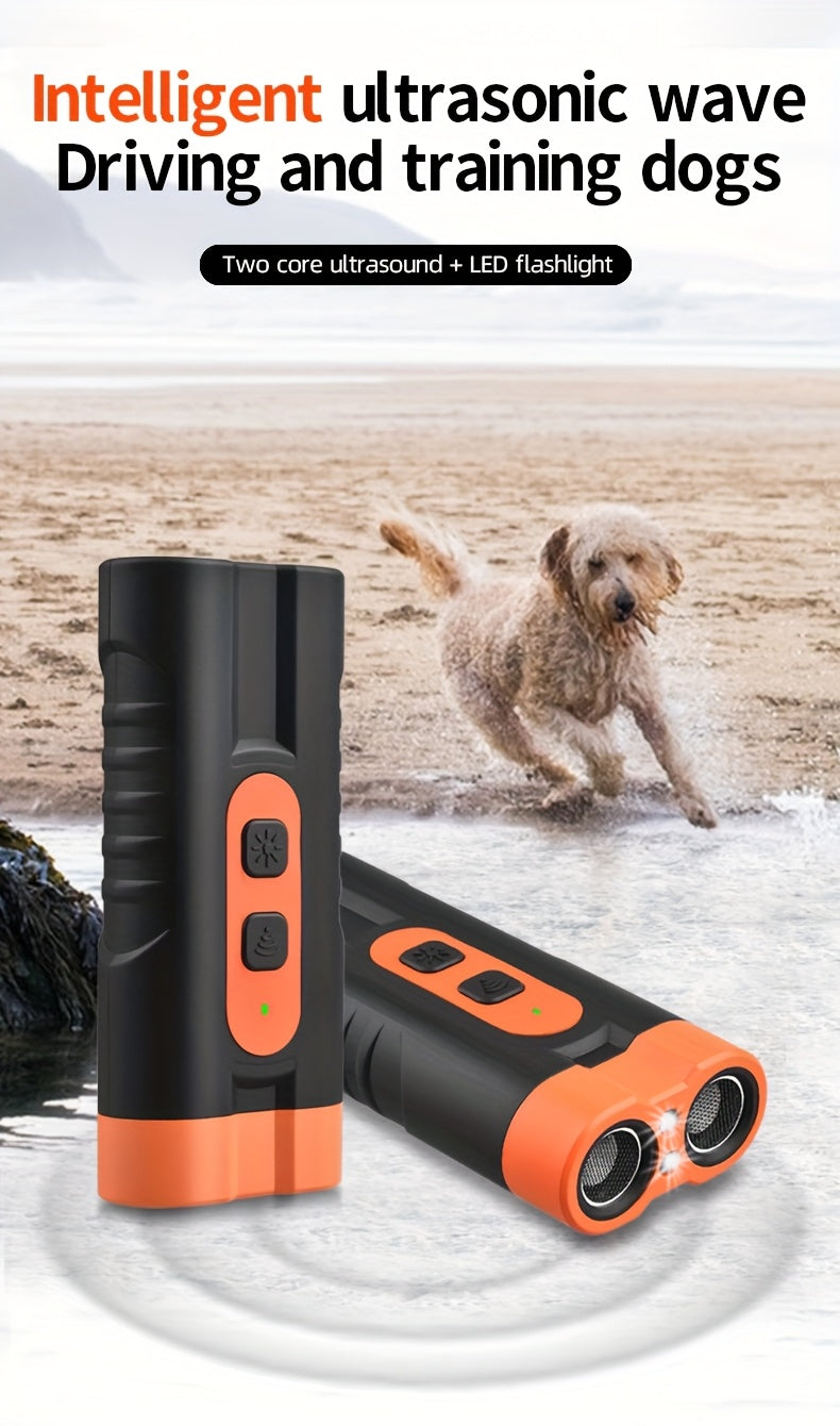 1pc PetSafePro USB Rechargeable Ultrasonic Dog Repellent, Dual-Core High-Power Bark Stopper with LED Flashlight, Portable Anti-Bite Device for Outdoor Use