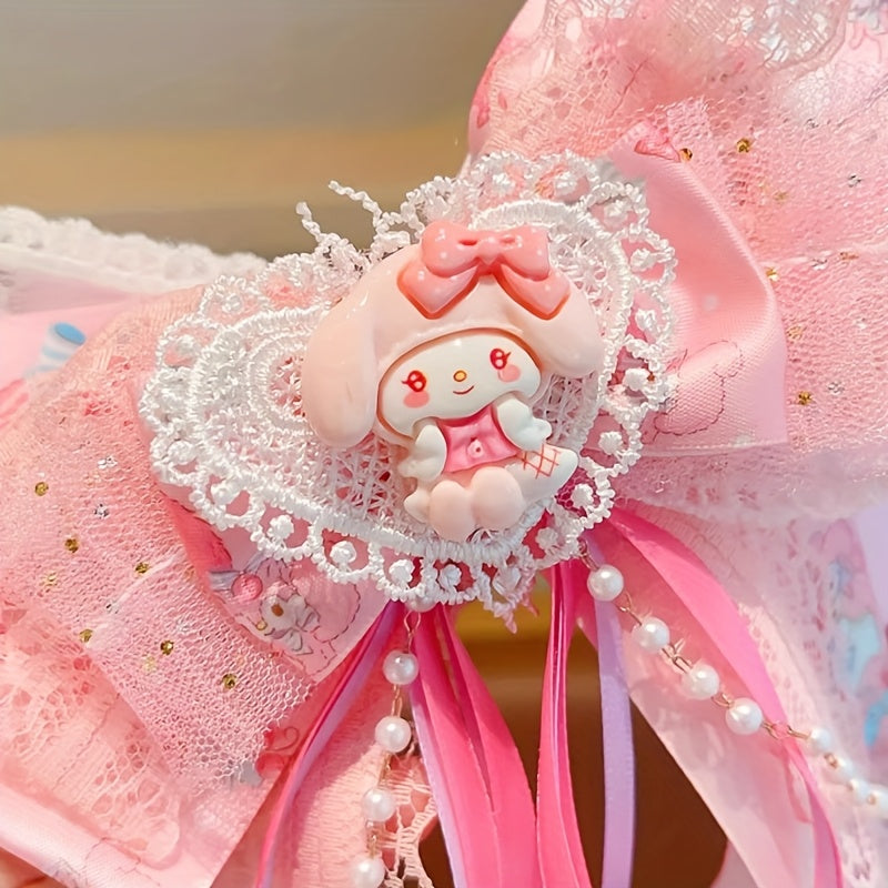 Sanrio Authorized 1pc Bowknot Hairpin 3D Butterfly Cat Ear Hair Clip Melody Hairpin Long Ribbon Princess Headwear Accessory - Suitable for Birthday Gifts, Party Gifts Daily Travel