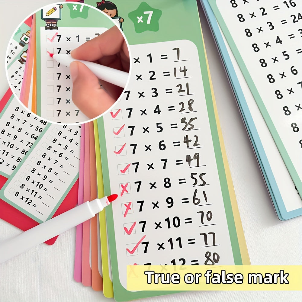 14pcs Multiplication Flash Card Set | Self-Check & Scoring, Includes Storage Ring, Dry Erase Markers | Ideal for Classroom & Home Learning, Perfect Gift for Students