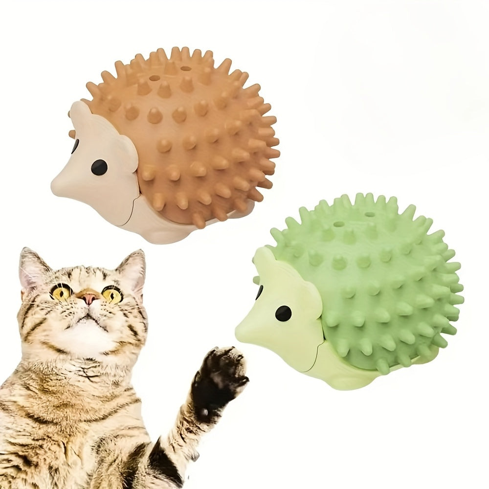 1pc Hedgehog-Shaped Cat Teaser Toy with Durable Scratching Board - Fun Licking & Relaxing Interactive Pet Product for Kittens, Beige, Green, and Light Brown Designs, Plastic Material, No Batteries Needed, Cat Entertainment To