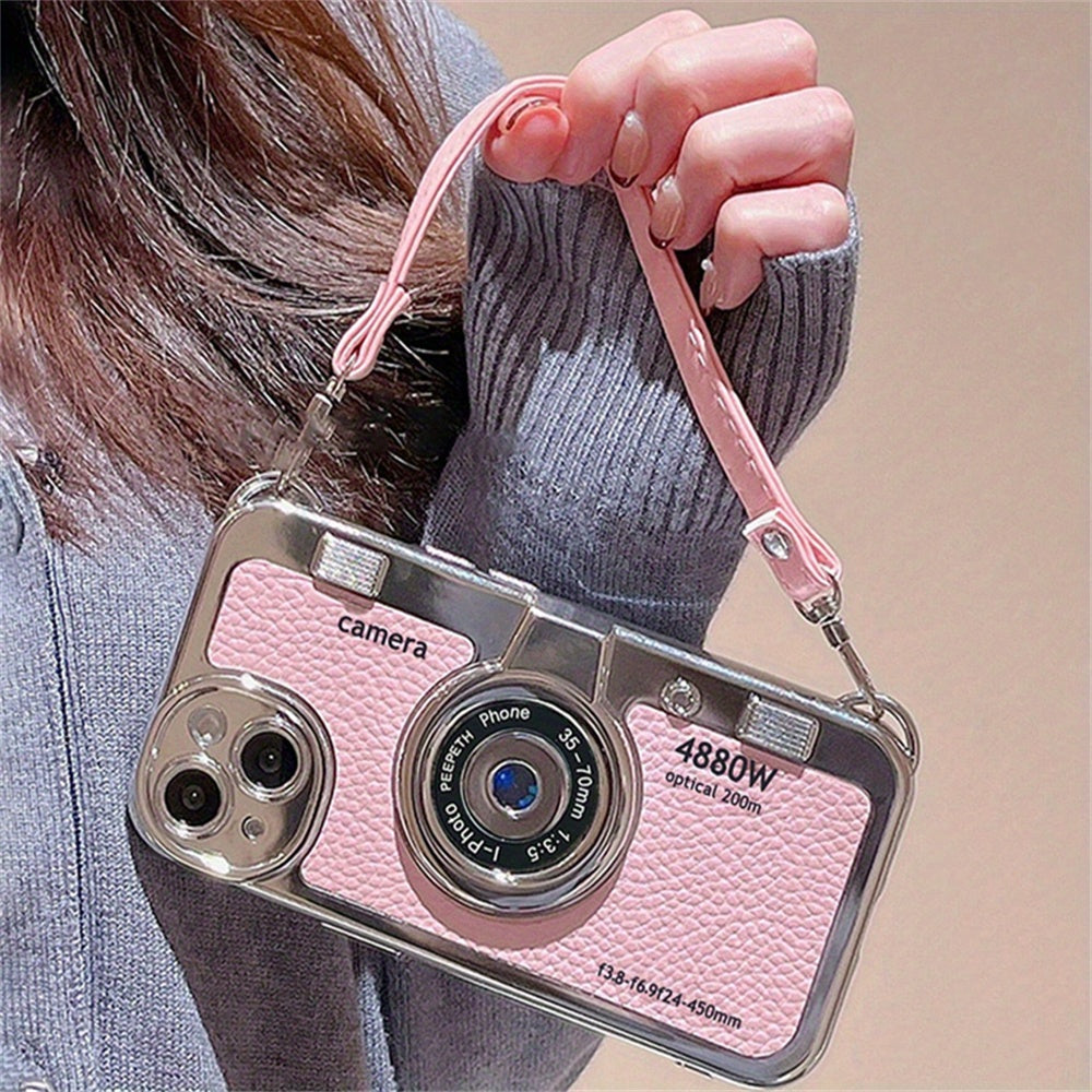Vintage-Style 3D Camera TPU Case with Lanyard for iPhone 12/14 Pro Max, 11/13 – Chic Couple Gift Cover