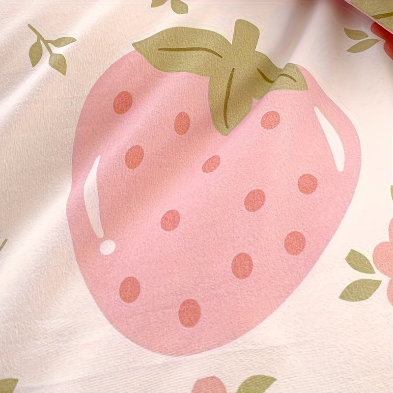 3pcs, 120g Healing Cute Pink Bubble Girl Heart Cream Strawberry Quilt Cover Set (1 Quilt Cover + 2 Pillowcases), No Quilt Core and Pillow Core, Suitable for Bedroom Dormitory, Soft and Comfortable