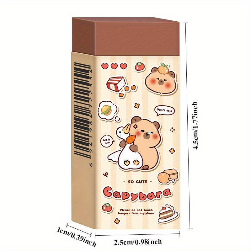 20pcs Style Random Capybara Erasers Cute Long Strip Pencil Erasers Clean No Residue Eraser Small Volume Portable Art Sketch Erasers for Students