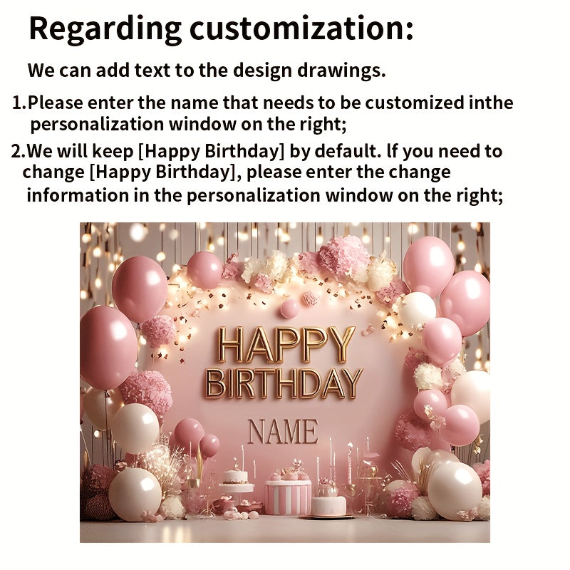 1pc Glittering Pink Princess Theme Birthday Party Banner with Flowers