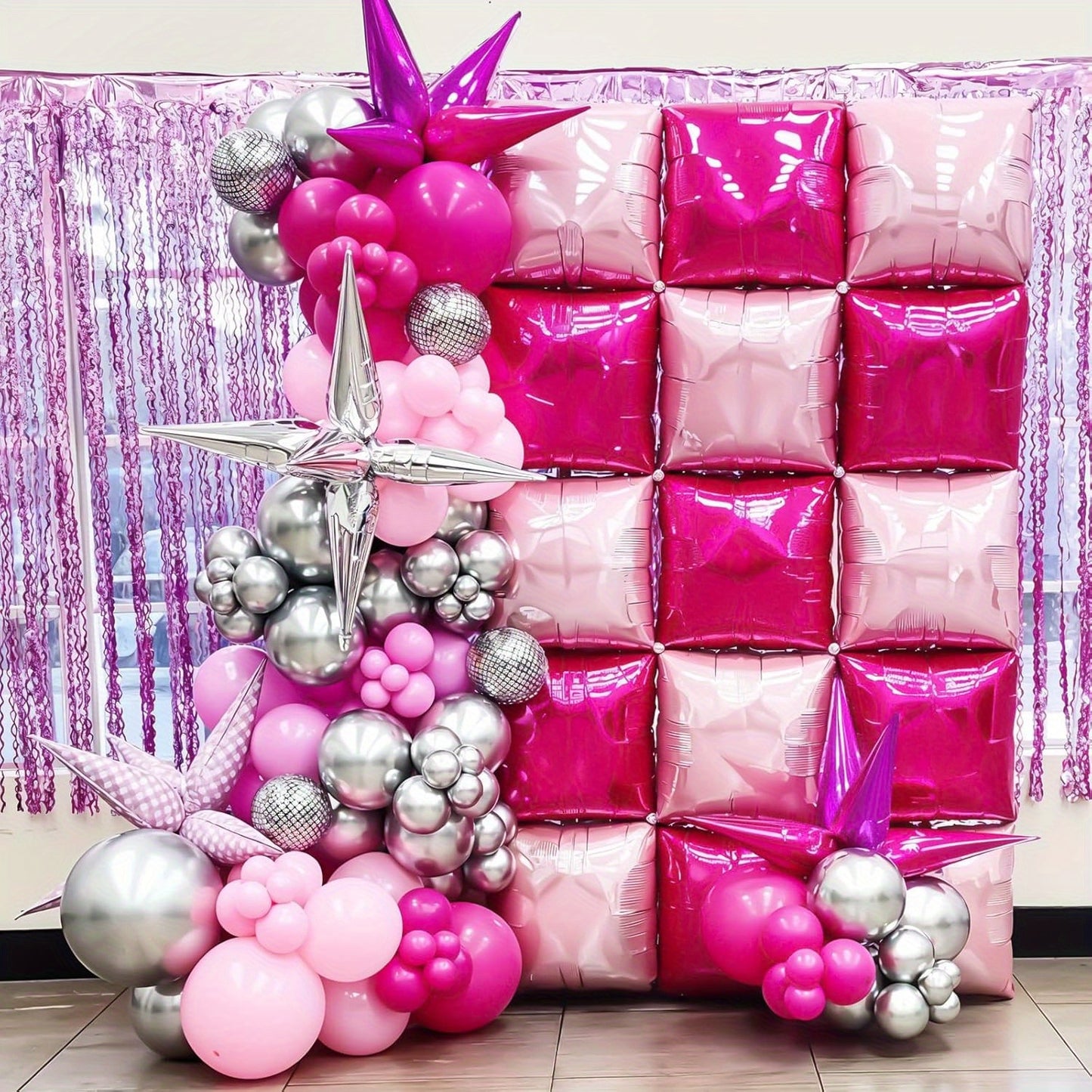 25pcs Double-Sided Pink & Red Aluminum Balloon Wall Set, 48.26cm Metal Tunnel Arch, Perfect for Photo Booths, Weddings, Anniversaries, Birthdays - Festive Party Backdrop with Sparkling Balloons, Party Backdrop | Colorful Ball