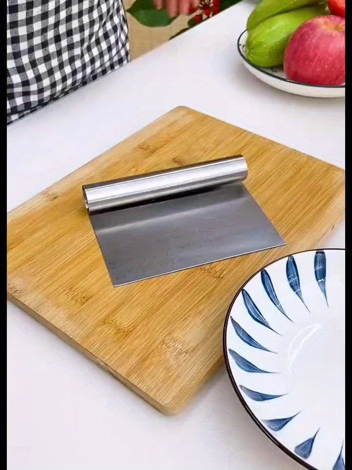 1pc Stainless Steel Multi-Functional Baking Tool - Dough Cutter, Cake Scraper, Pizza Cutter, Spatula, Pancake Flipper with Measurements - Durable, Easy to Clean, and Versatile for Various Baking Tasks