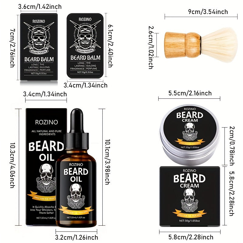 4pcs ROZINO Men'S Beard Care Set - Hypoallergenic, Non-Greasy Moisturizer with Co4pcs ROZINO Men Beard Care Set.