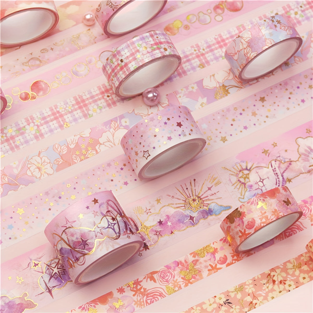 9 Rolls Golden Foil Washi Tape Set