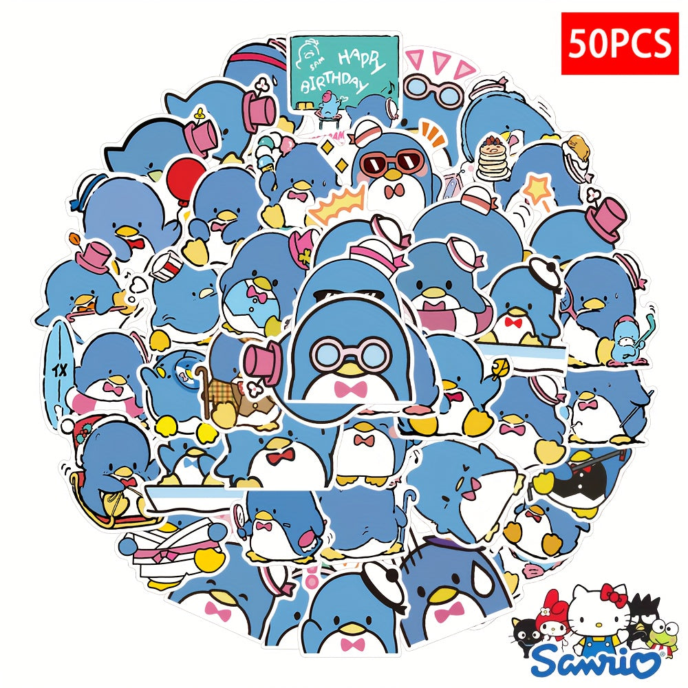 50pcs Sanrio Tuxedo Sam Sticker Pack - Cute Blue PVC Decals with Unique Designs for Phones, Books, Skateboards & Earphones, High Quality & Durable Decoration, Stickers for Phone Case, Skateboard Accessories, Playful Designs,
