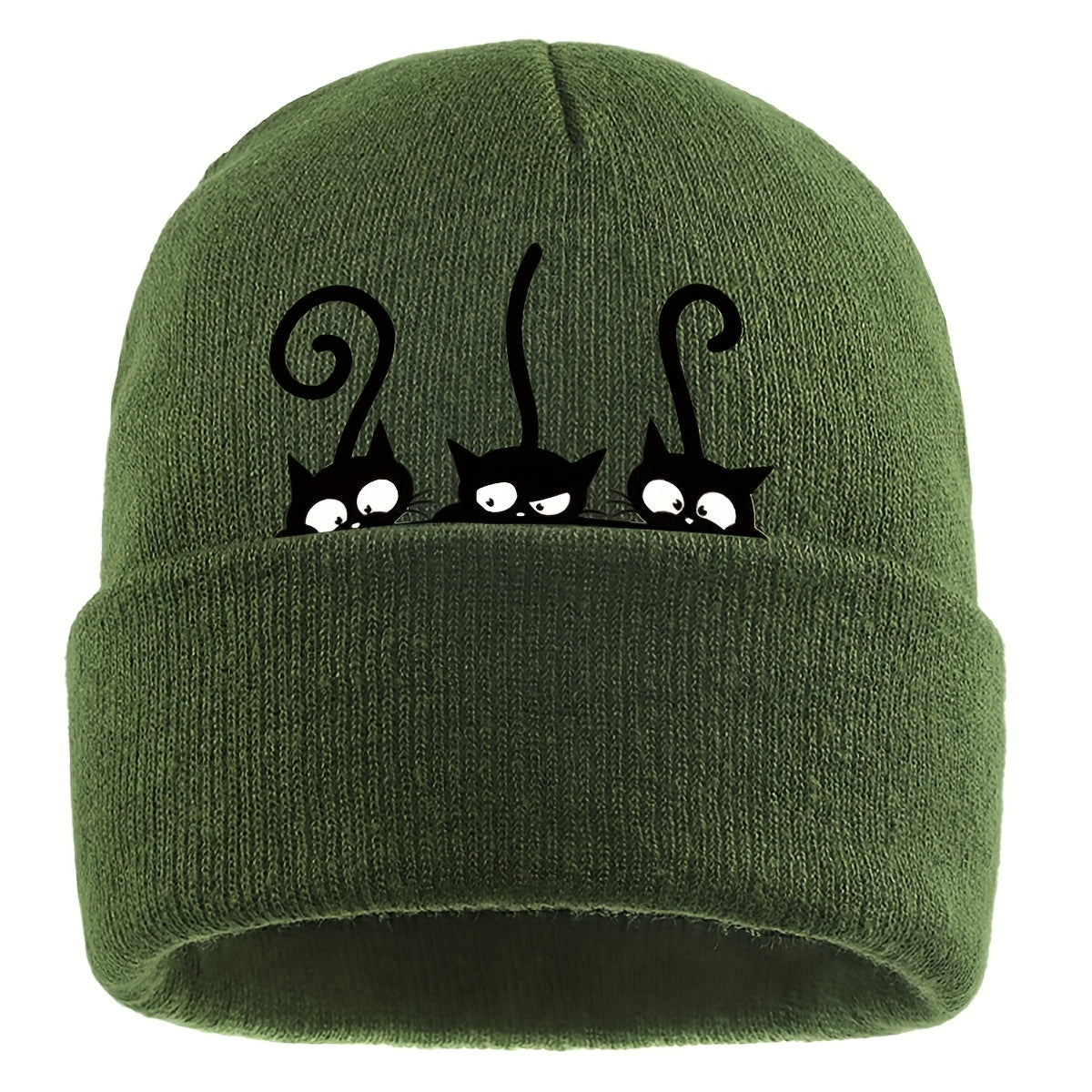 1pc Beanie Hat with Cute Black Cat Print
