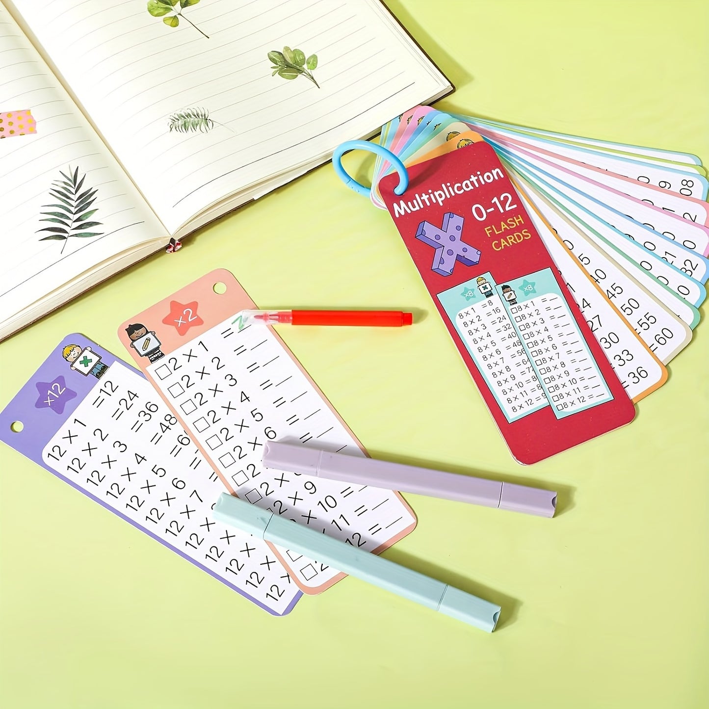 14pcs Multiplication Flash Card Set | Self-Check & Scoring, Includes Storage Ring, Dry Erase Markers | Ideal for Classroom & Home Learning, Perfect Gift for Students