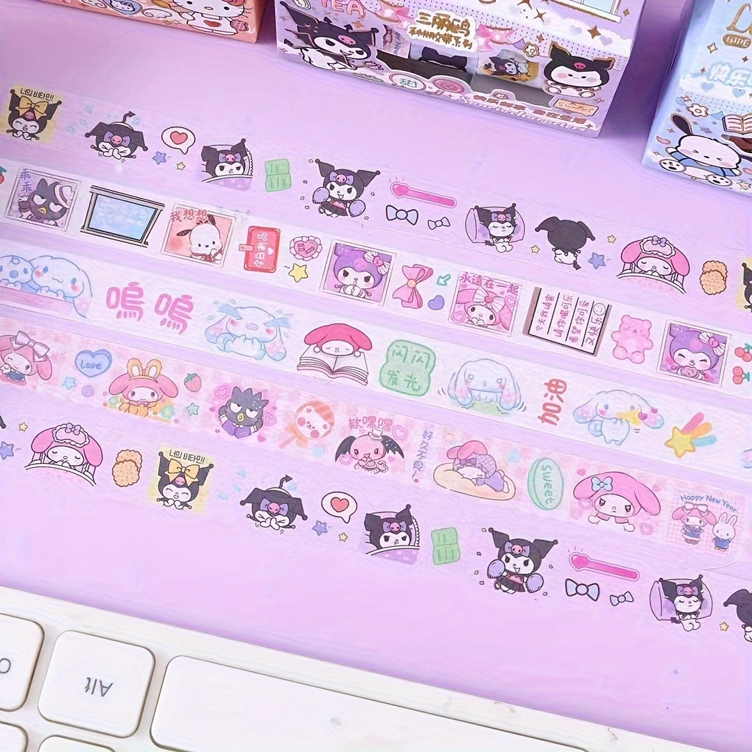 5pcs 4-in-1 Sanrio Hello Kitty Planner Washi Tape Kuromi Yugu Melody Gift Box Planner Tape Hello Kitty Planner Stickers Cartoon Stickers Gift Box Border Planner Stickers Sanrio Cartoon Handheld Stickers Tape Sanrio Random Del