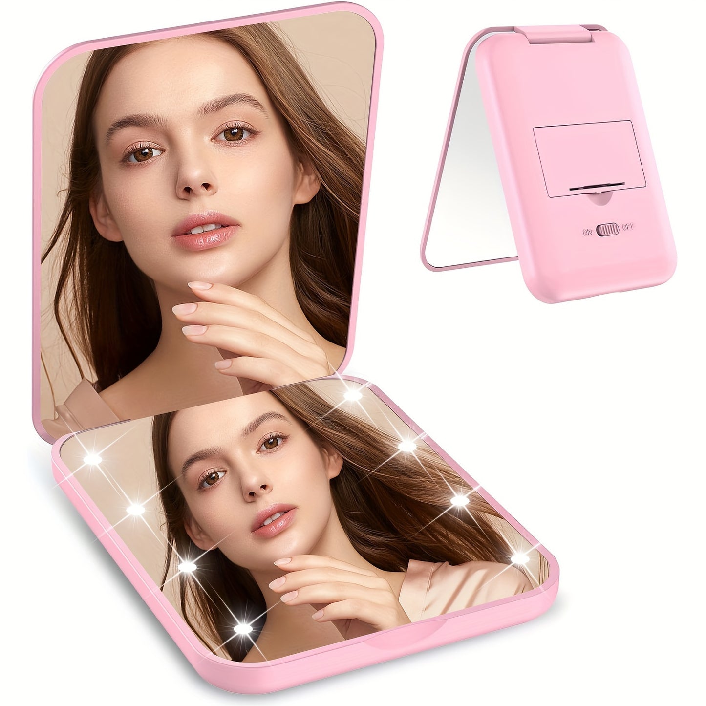 LED Pocket Makeup Mirror, 1X/3X Magnified LED Mini Compact Travel Makeup Mirror,