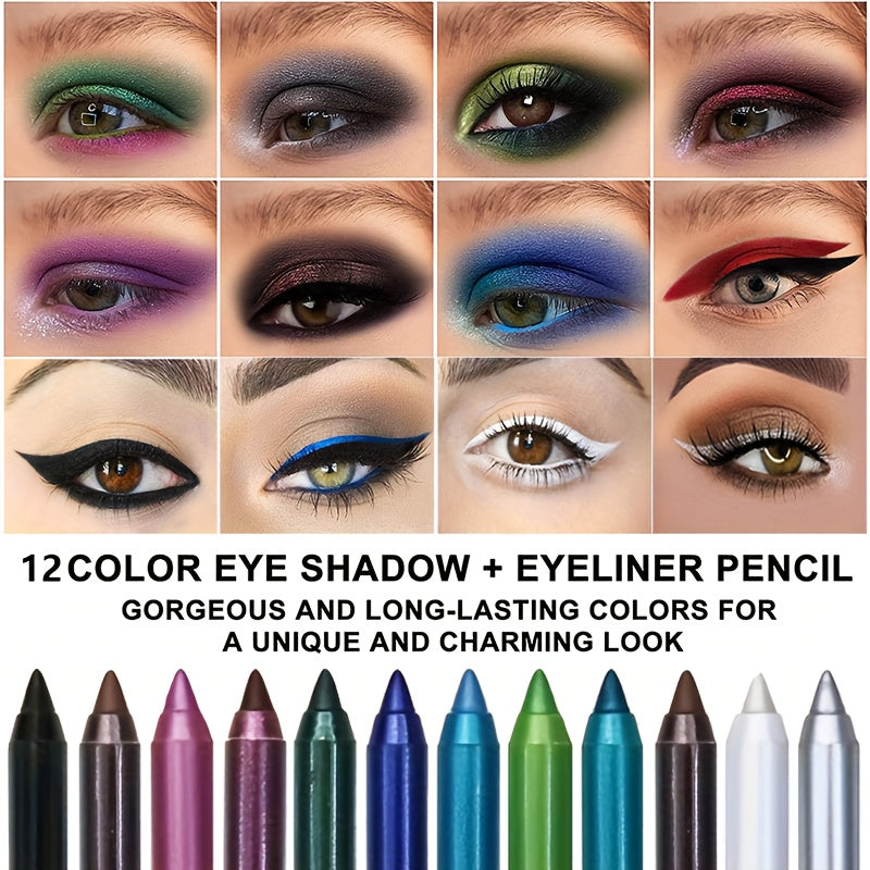 12 Eyeliner Pens With Pencil Sharpener Set 2 In 1 Color Makeup Eyeliner Pen Eye Shadow Waterproof And Sweat Resistant Durable Valentines Day Gifts