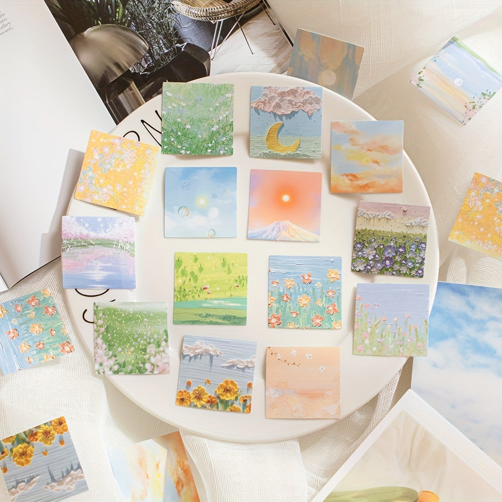 46 Sheets Oil Painting Stickers - Beautiful Scenery Scrapbook Decorative Stickers, Self-Adhesive Square Paper Stickers for DIY Scrapbooking, Bullet Journaling, Junk Journal Crafts, and Photo Album Decor, Diary Decoration | Pa