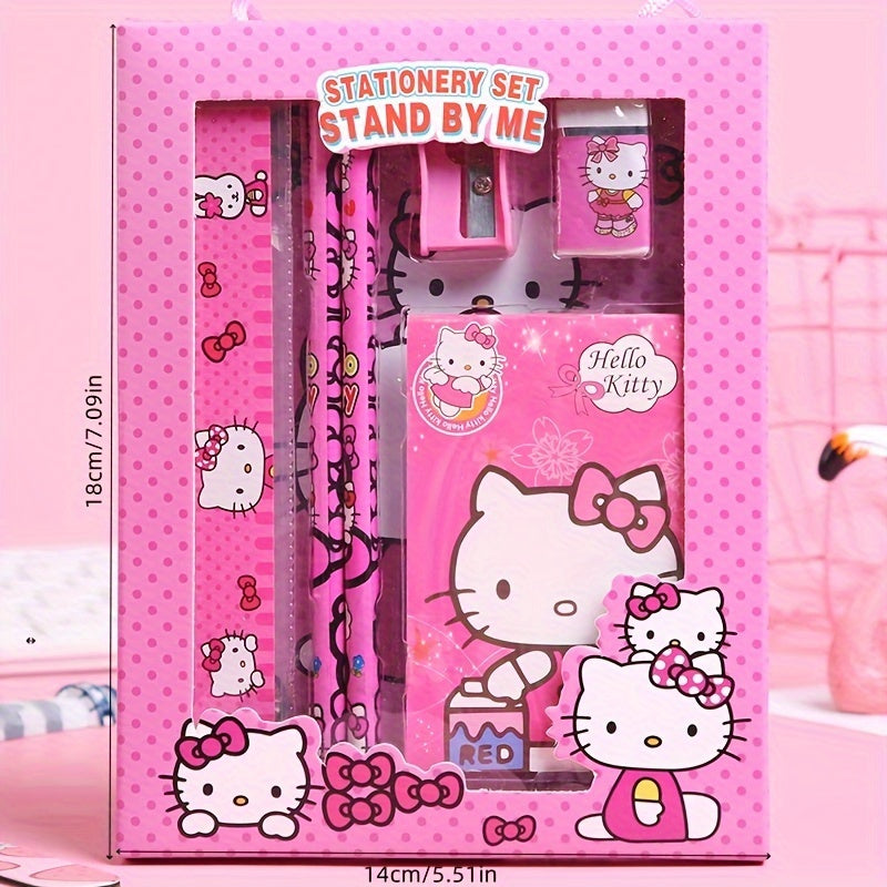 Sanrio Hello Kitty Girls Stationery Set with Pink & Pastel Colors - Cute Birthday Party, Heart Cutouts, Hello Kitty Notebook, Pencil Case, Ruler, Sharpener, Eraser - Birthday/Back-to-School/Christmas/Halloween Gift Box for Gi