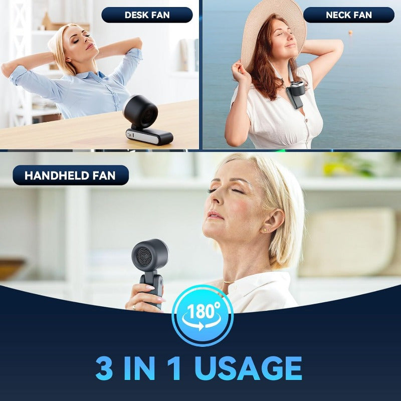 3-in-1 Portable Turbine Fan, 5 Speeds, 3600mAh Rechargeable Lithium Battery | USB Chargable, Pocket Fan for Travel, Outdoor & Indoor Use - Handheld, Desk Fan, Neck Fan, Travel Fan | Modern Aesthetic, Dur