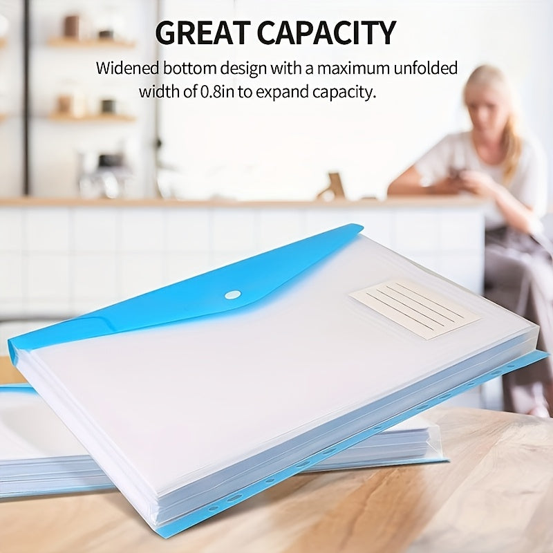 12pcs/6pcs A4 Large Capacity Loose-Leaf File Pockets with 11-Hole Binder Rings, Modern PP Material, Expandable Button And Label Pockets, Suitable for School, Home, Office, Attendance, Travel - Portable Design