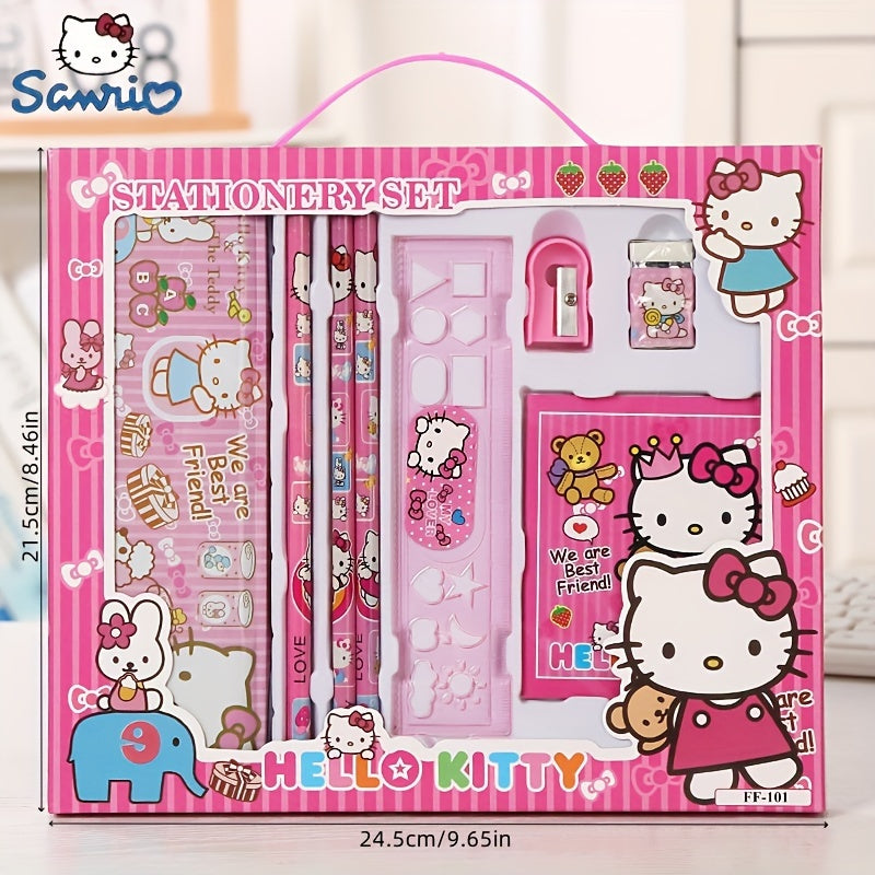 Sanrio Hello Kitty Girls Stationery Set with Pink & Pastel Colors - Cute Birthday Party, Heart Cutouts, Hello Kitty Notebook, Pencil Case, Ruler, Sharpener, Eraser - Birthday/Back-to-School/Christmas/Halloween Gift Box for Gi