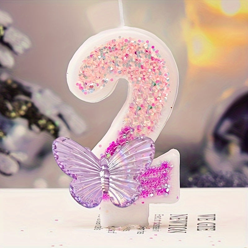 1pc Sparkling Pink Gradient Butterfly Birthday Candle - 8.0cm Cake Topper for Youngsters & Adults, Perfect for Graduations, Weddings, Housewarmings & More