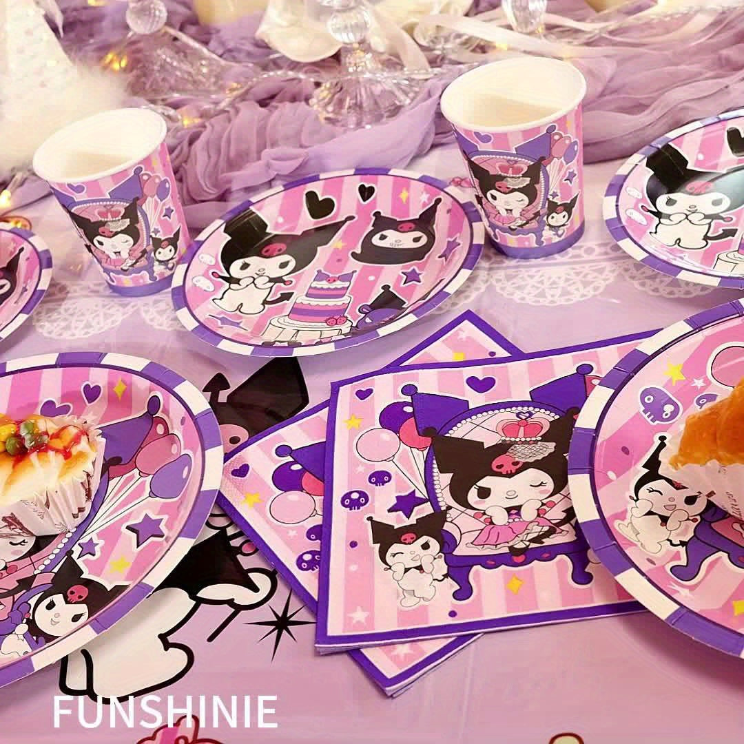 100pcs Kuromi Disposables Cutlery Sets Includes 20 Dinner Plates 20 Dessert Plates 20 Cups & 40 Paper Napkins, Disposable Party Dinnerware Set for Camping, Picnics, Yard BBQ, Party Supplies Set for Wedding Birthday Party