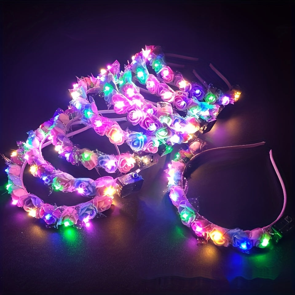 1pc luminous headwear hair hoop luminous flower wreath bride headwear hair hoop night market stall decorations Christmas Halloween headwear accessories