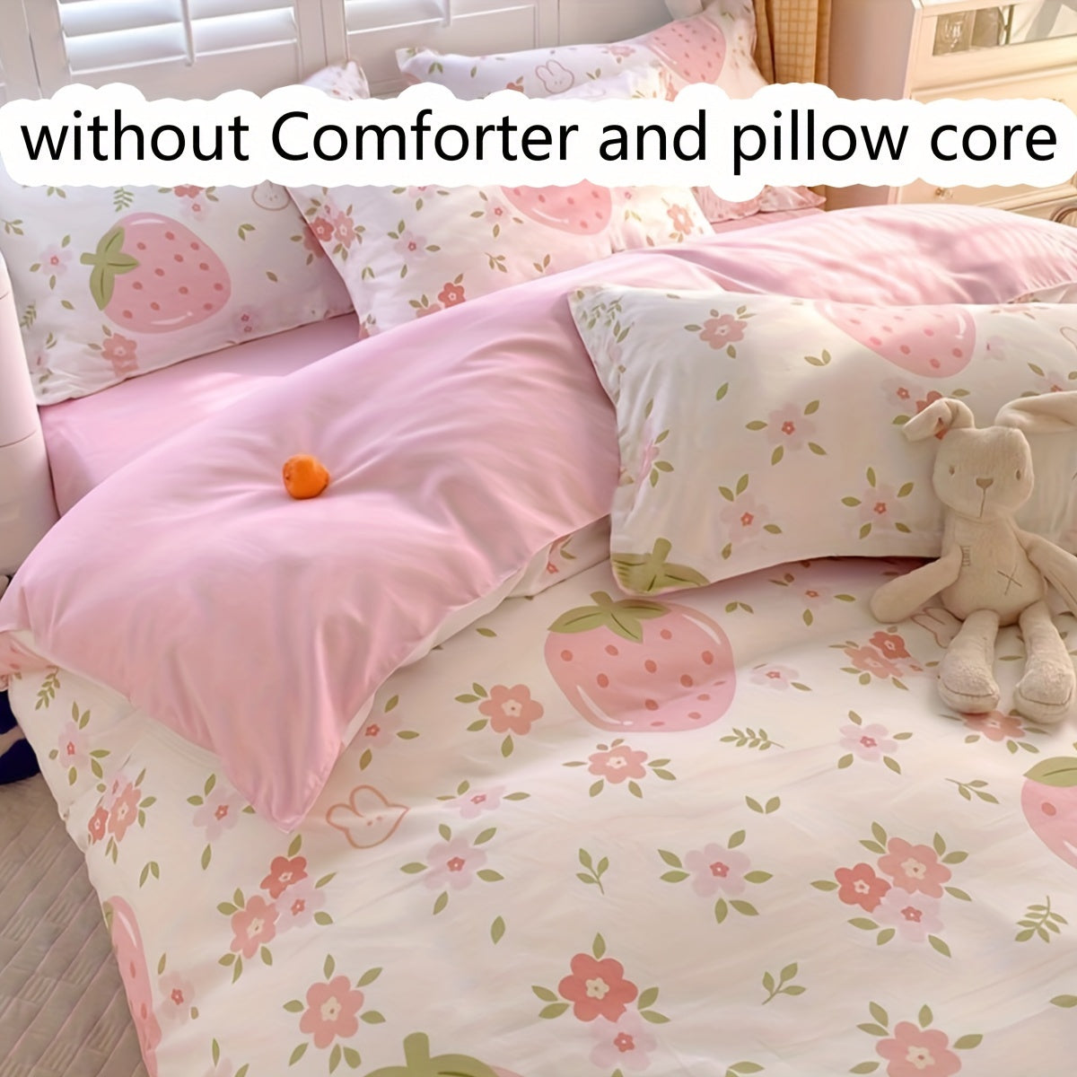 3pcs, 120g Healing Cute Pink Bubble Girl Heart Cream Strawberry Quilt Cover Set (1 Quilt Cover + 2 Pillowcases), No Quilt Core and Pillow Core, Suitable for Bedroom Dormitory, Soft and Comfortable