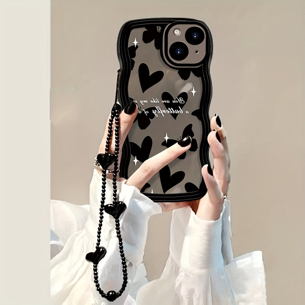 A Heart-Shaped Phone Case with a Butterfly Pattern and a Free Bracelet!