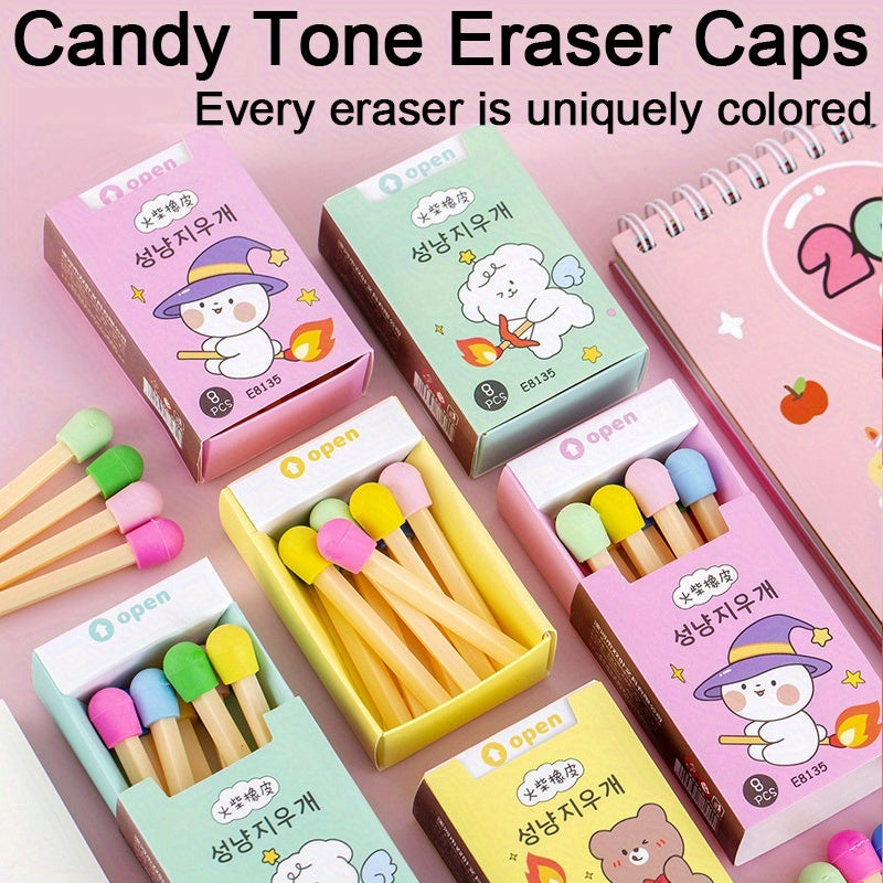 1 Box of 8 Fun Erasers - Creative Colorful Mini Matchstick Shaped Erasers, Holiday Gifts and Rewards, Boxed Eraser Set, Suitable for Christmas/New Year/Thanksgiving/Birthday/Family Gathering, Ideal for Adults over 14 Years Ol