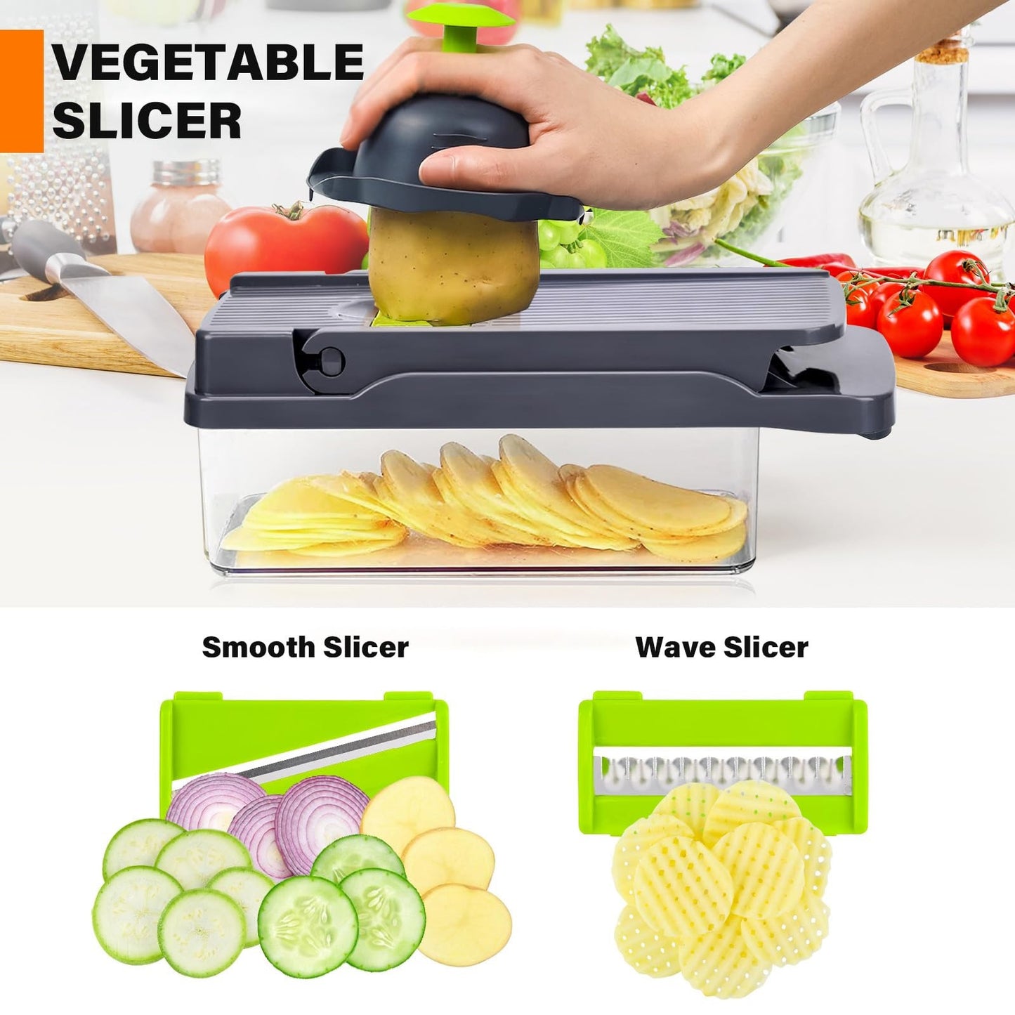 1pc 15 in 1 Vegetable Chopper, Salad Chopper, Vegetable Slicer Multifunctional, Veg Chopper with 7 chopping vegetables, Mitten and Peeler, Vegetable Cutter for Vegetables and Fruit