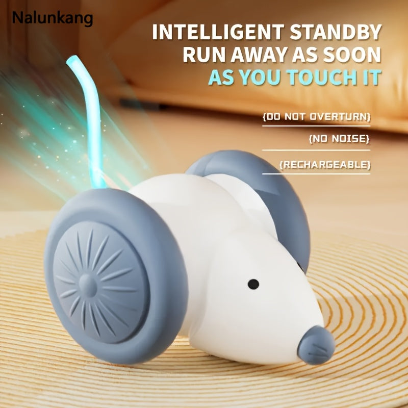 Nalunkang Automatic Cat Toy Car, USB Rechargeable, 3 Modes, Colorful LED Tail, Plastic, for Small Breeds, Interactive Pet Entertainment Vehicle, Interactive Pet Play | Vibrant LED Tail | Durable Plastic, Cat Car Toys