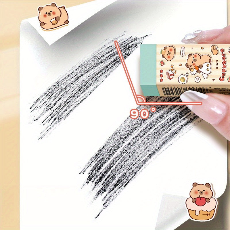 20pcs Style Random Capybara Erasers Cute Long Strip Pencil Erasers Clean No Residue Eraser Small Volume Portable Art Sketch Erasers for Students