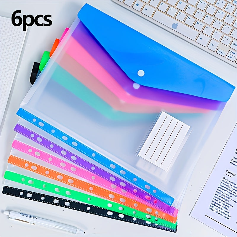 12pcs/6pcs A4 Large Capacity Loose-Leaf File Pockets with 11-Hole Binder Rings, Modern PP Material, Expandable Button And Label Pockets, Suitable for School, Home, Office, Attendance, Travel - Portable Design