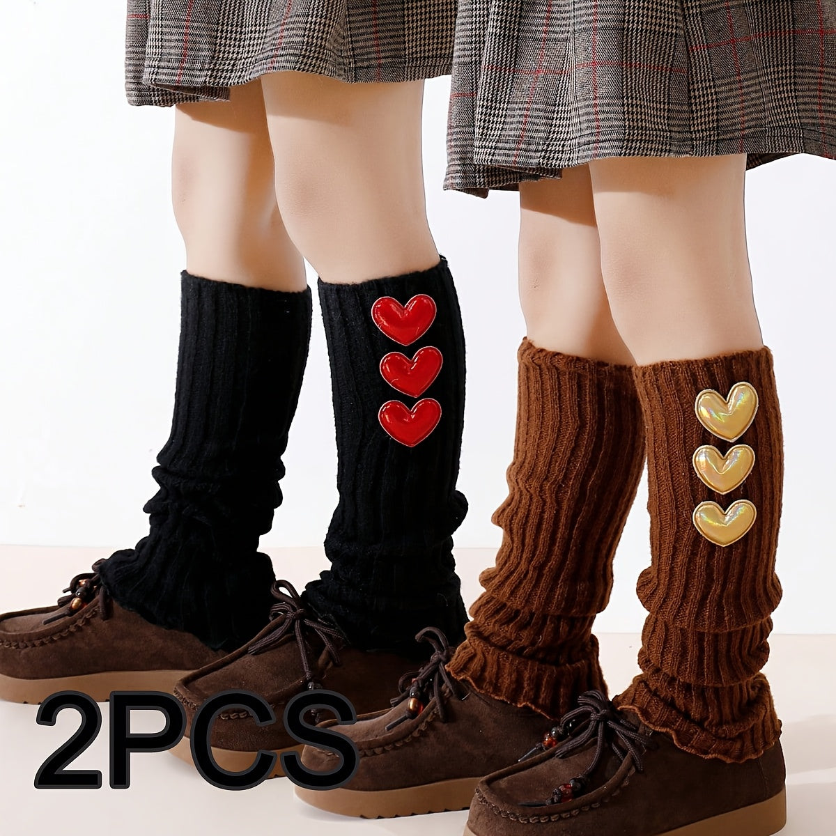 2-Pack Girls' Sweet Fashion Winter Leg Warmers with Heart Cutouts