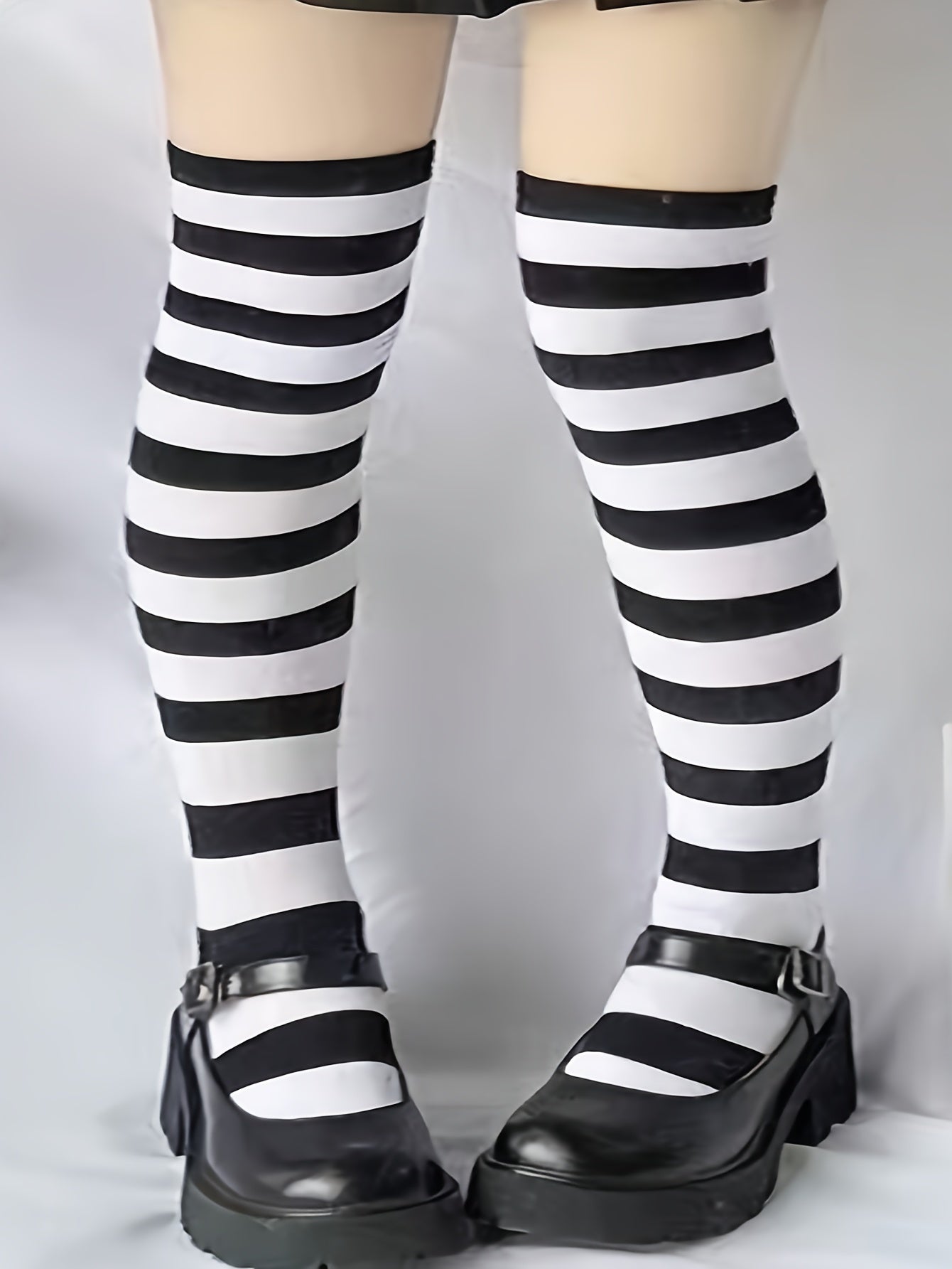 Anime-Inspired Striped Over-The-Knee Socks with Paw Print - Polyester Knit Fabric, Comfortable Thigh High Cosplay Stockings, Hand Washable - 1 Pair