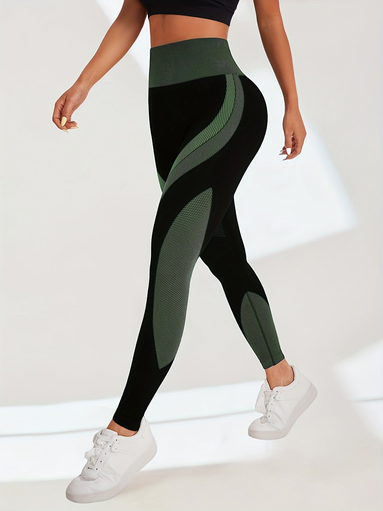 High Waist Seamless Yoga Pants with Color Stripes