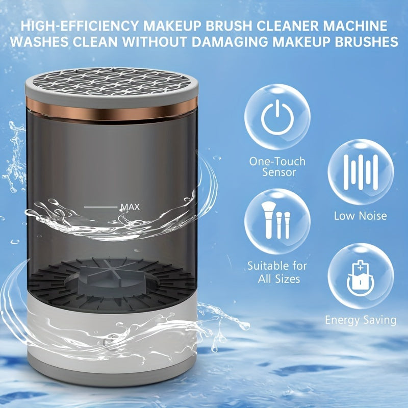 1pc USB-Powered Electric Makeup Brush Cleaner & Organizer - Automatic Washing and Drying System, Plug-In, for Efficient Brush Maintenance, Sleek White Design with Transparent Lid, Makeup Brush Holder
