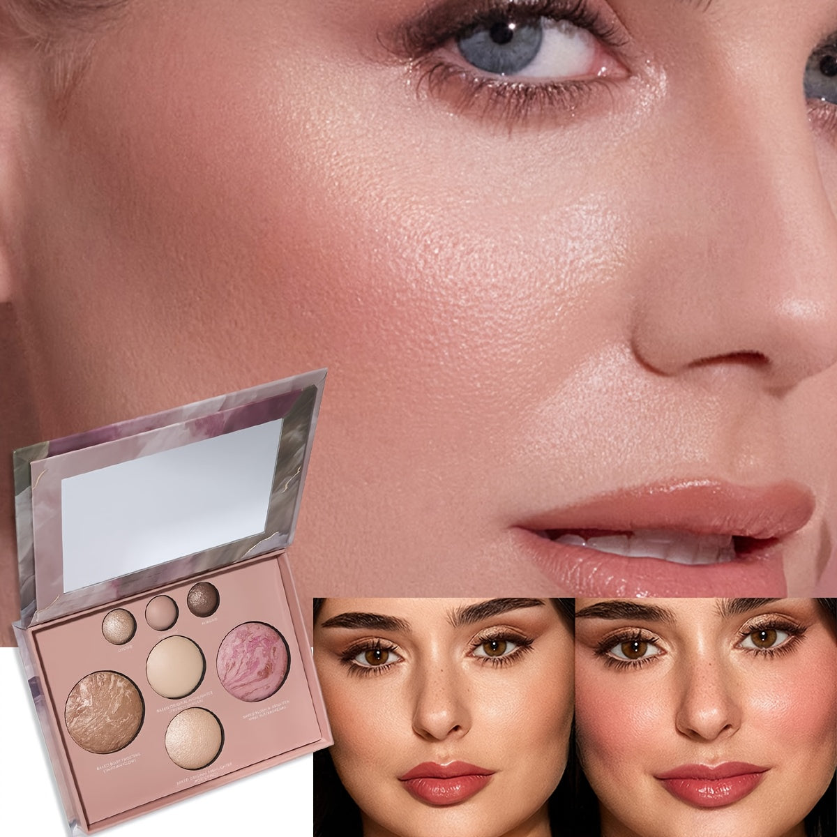 Best Baking Palette - Full Size Includes Bronze, Blush & Setting Powder Multicolour Waterproof Highlighter Concealer Smudge-Proof for Travel.