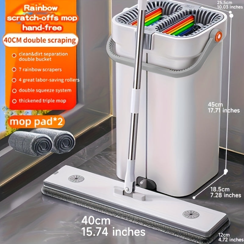 Complete Cleaning System - Hands-Free Flat Mop, Dry/Wet Bucket, 3 Reusable Microfiber Cloths | Ideal for Floors, Yards, Bathrooms, Valentine's Day Gift