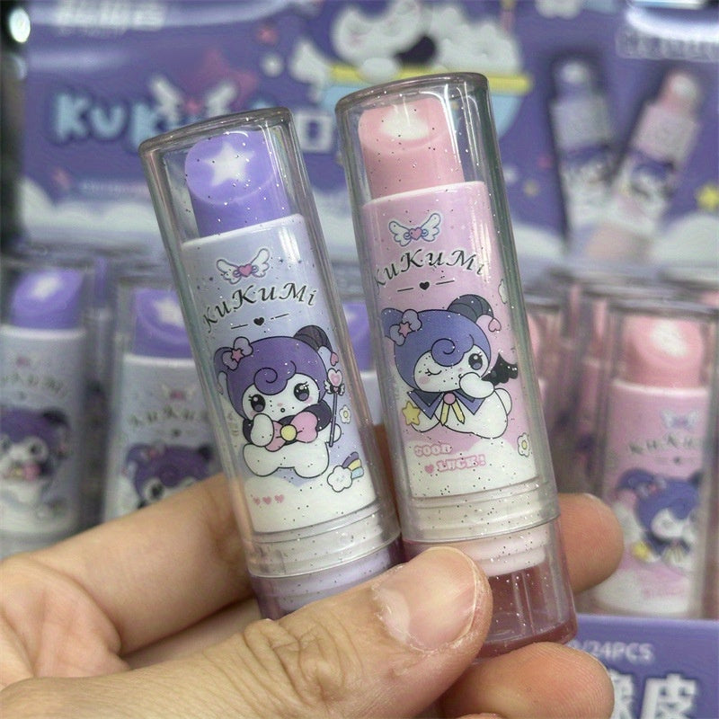 Sanrio for kuromi Erasers, 2pcs Cute Cartoon Office No Trace Retractable No Shavings Eraser, Suitable for Study Stationery Lipstick Style Rotating Correction Eraser
