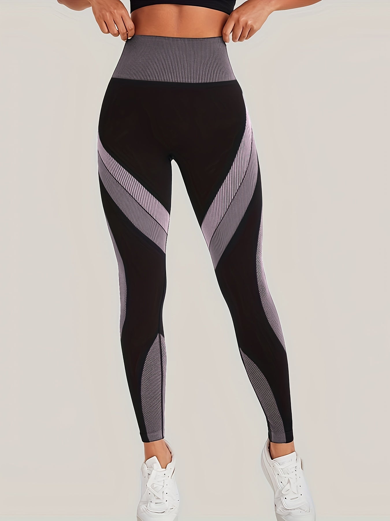 High Waist Seamless Yoga Pants with Color Stripes