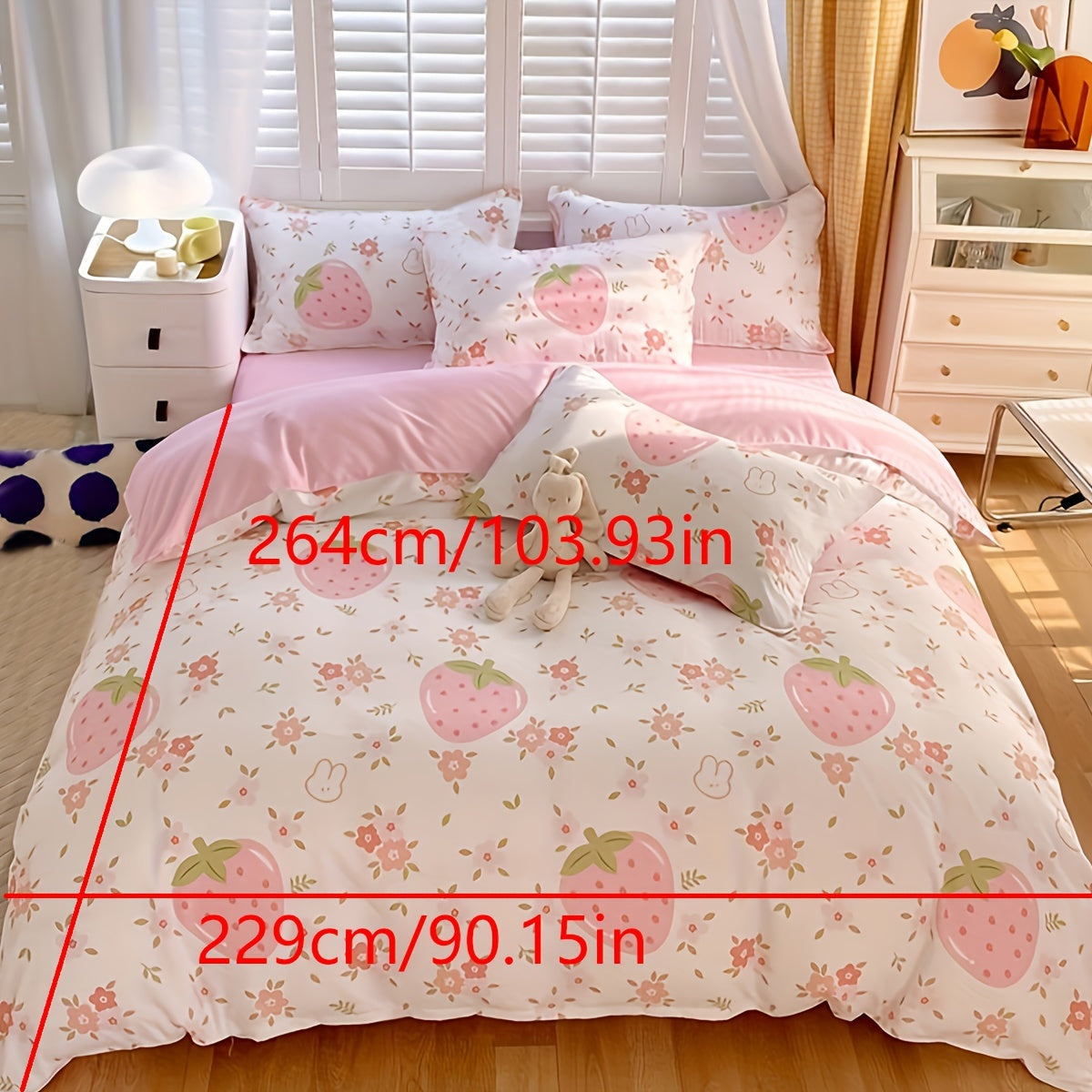 3pcs, 120g Healing Cute Pink Bubble Girl Heart Cream Strawberry Quilt Cover Set (1 Quilt Cover + 2 Pillowcases), No Quilt Core and Pillow Core, Suitable for Bedroom Dormitory, Soft and Comfortable