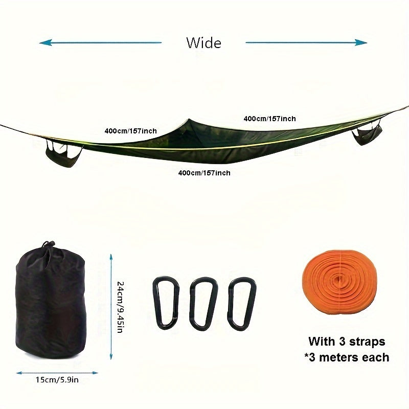 1pc Triangle hammockTriangle camping hammock for 2-3 people, tree hammock with 3 mesh bags, portable for outdoor trips