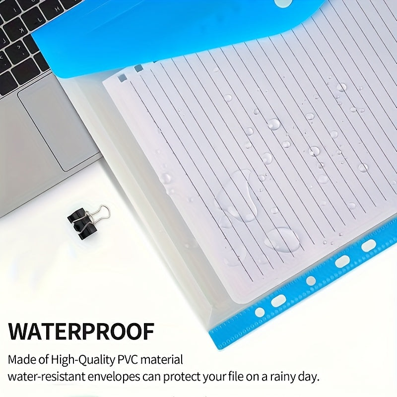 12pcs/6pcs A4 Large Capacity Loose-Leaf File Pockets with 11-Hole Binder Rings, Modern PP Material, Expandable Button And Label Pockets, Suitable for School, Home, Office, Attendance, Travel - Portable Design