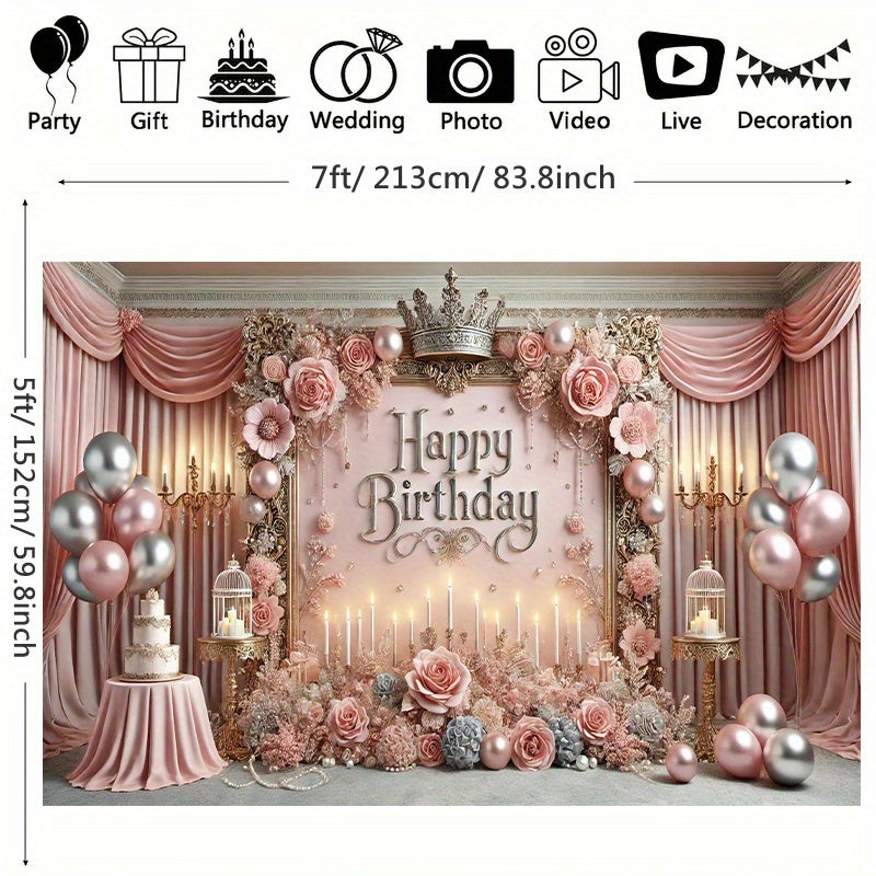 1 Pack 7x5 Feet Polyester Birthday Photography Backdrop - Multipurpose, Non-Electric, Easy-to-Use Party Banner for Cake Table, Studio Decoration, Event Celebration