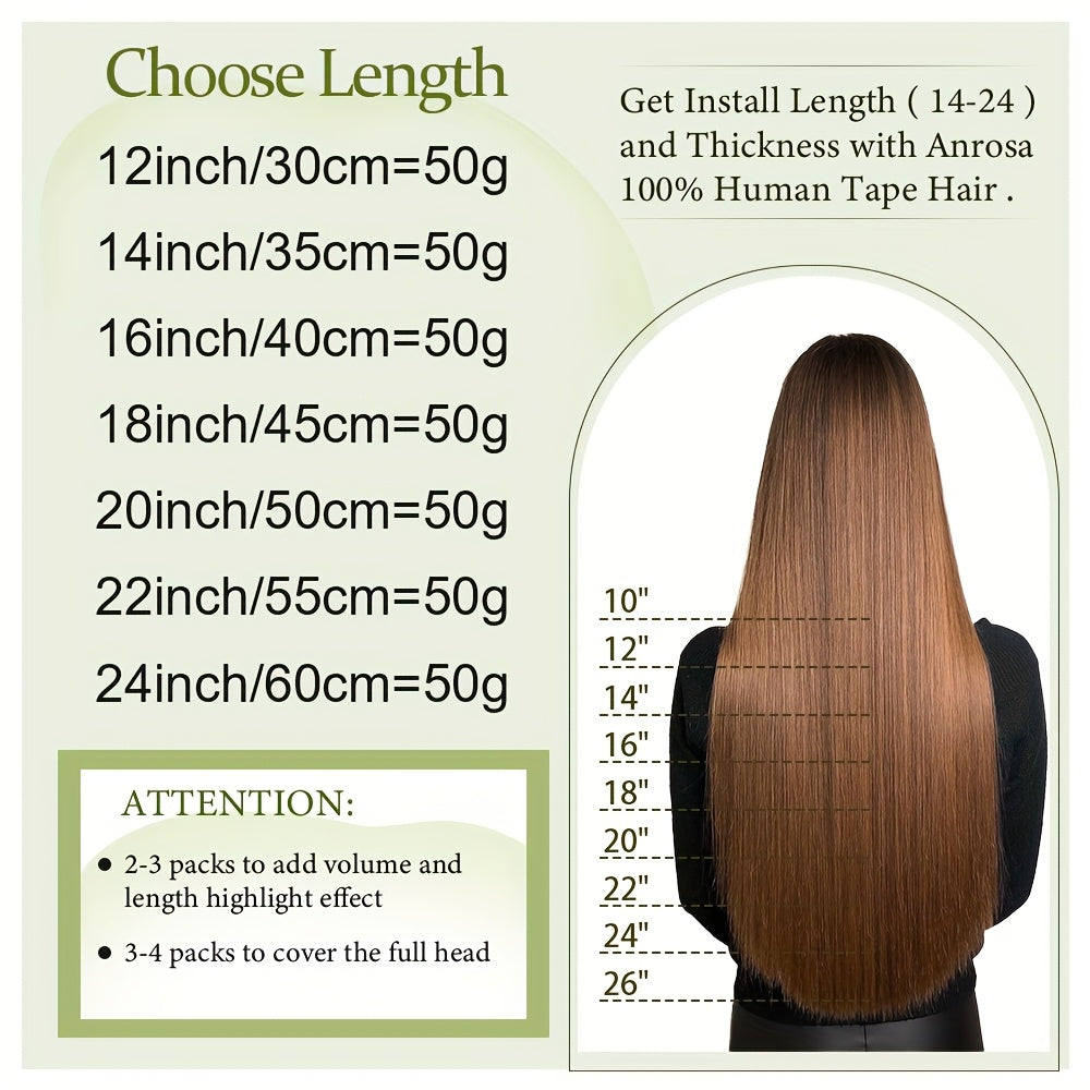 20pcs (50g Each) Brazilian Virgin Hair Extensions - 100% Remy Human Hair, Natural Brown/Blonde/Red/Black/, Straight Hair Extensions with Seamless Beige Weft, Long 35.56-60.96 cm Lengths for Women.