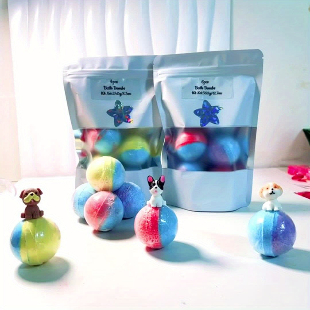 4/6pcs Bath Bombs with Surprise Puppy Inside - Lavender Scented Bubble Bath Salts, 4/6pcs Gift Set for Relaxation & Relaxation, Bath Time Fun.